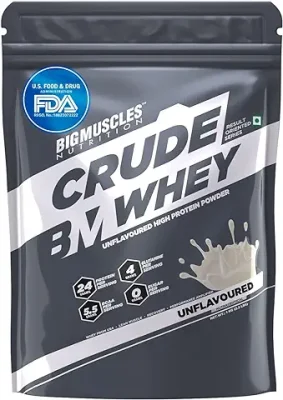 14. Bigmuscles Nutrition Crude Whey Unflavoured Protein Powder 1kg | US FDA REGD. BRAND | 24g Protein, 5.5g BCAA, 4 g Glutamine