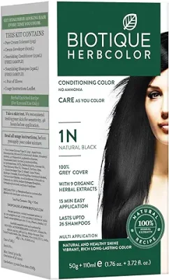 5. Biotique Herbcolor Conditioning Hair Colour l Ammonia Free Hair Color l 9 Organic Herbal Extracts l Natural and Healthy Shine l 50g + 110ml| Natural Black 1N (Pack of 1)