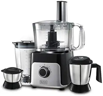 15. Black + Decker Mixer Grinder + Food Processor 800 Watts, 3 Jars and a Bowls With 7 Different Blades for Whipping, Grinding, Mincing and Juicing - (Grey) (BXFP8001IN)