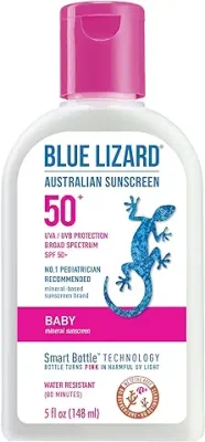 6. Blue Lizard Baby Mineral Sunscreen with Zinc Oxide, Water Resistant, UVA/UVB Protection with Smart Technology - Fragrance Free, Unscented, SPF 50 - 5 Fl Oz - Bottle