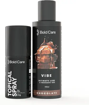 12. Bold Care Vibe & Extend - Premium Lube & Topical spray Kit - Chocolate Flavor - Natural Personal Lubricant for Men and Women - Water based formula + Topical spray - No Harsh Chemicals