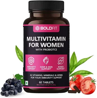5. Boldfit Multivitamin For Women Tablets With Probiotics - 42 Vital Ingredients For Immunity, Hair, Skin, Energy & Bone Support - Pack of 1, 60 Tablets