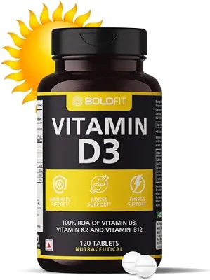 4. Boldfit Vitamin D3 Tablets for Men & Women - Vitamin D,Vitamin D3 + K2(MK7) & Vitamin B12 -Vitamin D3 Supplement for Men & Women for Bone Support & Joint Support -120Tablets