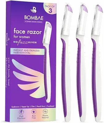 3. Bombae Reusable Face Razor For Women Facial Hair - 3 | Instant Glow & Painless Hair Removal | For Eyebrows, Upper Lip, Chin, Peach Fuzz, Forehead, Unibrow, Sideburns