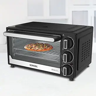 4. Borosil Prima 21 L Oven Toaster & Grill, With Convection Heating, 5 Heating Modes, Heat Efficient Low E-Glass, Black