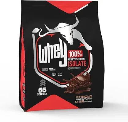 6. BULLPHARM 100% WHEY PROTEIN ISOLATE | LACTOSE FREE | LEAN MUSCLE GROWTH | FASTER RECOVERY | WORKOUT INTENSITY | 66 SERVINGS | 4.44 LBS | FSSAI APPROVED (Rich Chocolate)