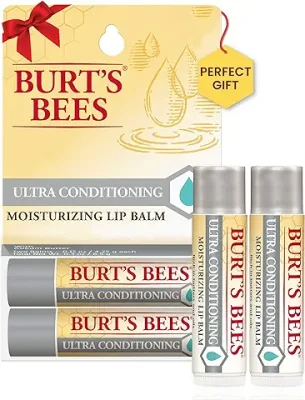 14. Burt's Bees Lip Balm Stocking Stuffers, Moisturizing Lip Care Christmas Gifts for All Day Hydration, Ultra Conditioning with Shea, Cocoa & Kokum Butter, 100% Natural (2-Pack)