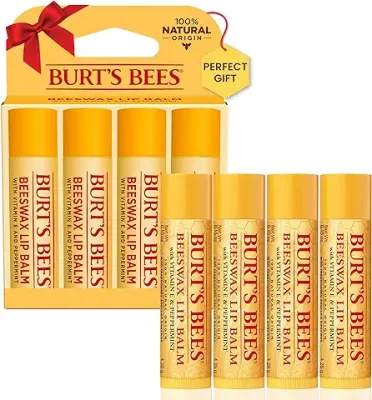 7. Burt's Bees Lip Balm Stocking Stuffers, Moisturizing Lip Care Christmas Gifts, Original Beeswax with Vitamin E & Peppermint Oil, 100% Natural (4-Pack)