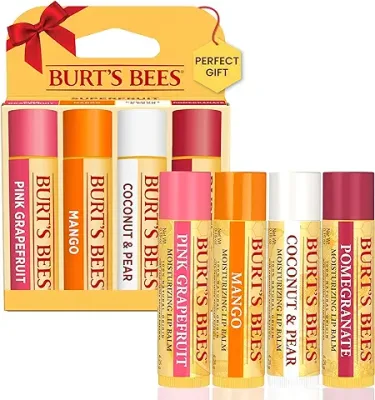 5. Burt's Bees Lip Balm Stocking Stuffers, Moisturizing Lip Care Christmas Gifts, SuperFruit - Pomegranate, Coconut & Pear, Mango, Pink Grapefruit, 100% Natural (4-Pack)