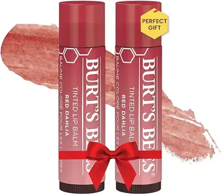 6. Burt's Bees Lip Tint Balm Stocking Stuffers Gifts, Long Lasting 2 in 1 Duo Tinted Balm Formula, Color Infused with Hydrating Shea Butter for a Natural Looking Buildable Finish, Red Dahlia (2-Pack)