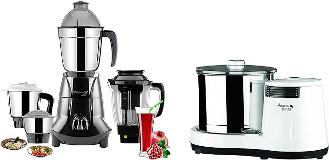11. Butterfly 750W Mixer Grinder With 4 Jars And Table Top Wet Grinder With Coconut Scrapper Attachment, Grey