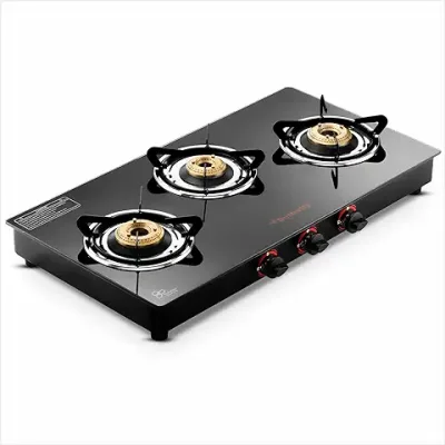 8. Butterfly Rapid 3B Auto Ignition LPG Glass Top Stove (3 Burners, Black)
