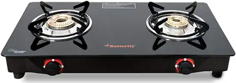2. Butterfly Smart Glass Top 2 Burner Open Gas Stove (Black), Manual Ignition