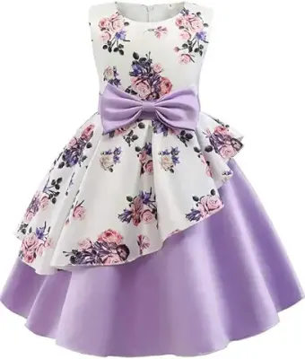 9. Buy & Try Girl's Satin Floral Printed Frock Knee Length Short Frocks Dress.