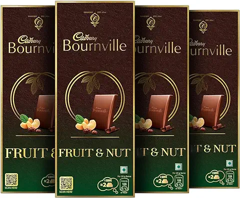 7. Cadbury Bournville Fruit and Nut Dark Chocolate Bar, 80 g (Pack of 4)
