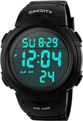 12. CakCity Mens Digital Sports Watch LED Screen Large Face Military Watches for Men Waterproof Casual Luminous Stopwatch Alarm Simple Army Watch