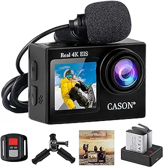 6. CASON CS6 Real 4K 60 Fps HD Dual Screen Action Camera for Vlogging with EIS+Gyro,Anti Shake Touch Screen with External Mic, 2 x 1350 mAh Battery and Accessories Kit