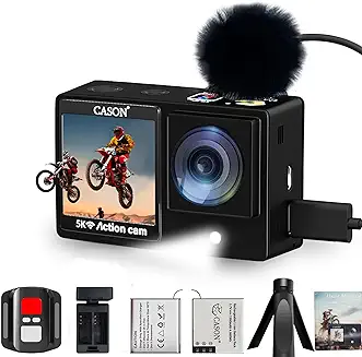 1. CASON CX11 5K Action Camera for Moto Vlogging/Vlogging with Flashlight,Advanced External Mic for Helmet Camera for Bike (Type c) EIS+Gyro, Touch Screen 2 x 1350 mAh Battery and Accessories(Black)