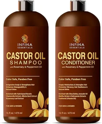10. Castor Shampoo and Conditioner Set Hair Growth with Rosemary & Peppermint Oil - Cleanse, Strengthen & Shine, Anti-Hair Loss for Men & Women - 16 fl oz