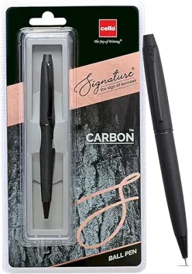 6. Cello Signature Carbon Ball Pen | Blue Ink | 1 Ball Pen | Elegant Matte Black Finish | Premium Metal Pens for Office Use | Stylish Gifts for Men & Women | Corporate Gifting