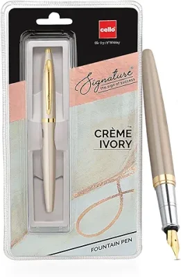 8. Cello Signature Crème Ivory Fountain Pen|Blue Ink|1 Fountain Pen + 1 Ink Cartridge|Iridium Nib|Premium Metal Pen|Stylish Gifts for Men & Women|Best Diwali Gift|Corporate Gifting