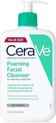 12. CeraVe Foaming Facial Cleanser | Daily Face Wash for Oily Skin with Hyaluronic Acid, Ceramides, and Niacinamide| Fragrance Free Paraben Free | 16 Fluid Ounce
