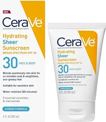 4. CeraVe Hydrating Sheer Sunscreen SPF 30 for Face and Body