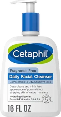 2. Cetaphil Face Wash, Daily Facial Cleanser for Sensitive, Combination to Oily Skin, NEW 16 oz, Fragrance Free,Gentle Foaming, Soap Free, Hypoallergenic