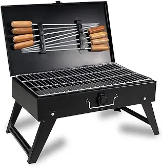 7. Charcoal grill - WUAUSY Barbeque Grill Set for Home Chicken Griller Barbeque Grill Breifcase,Portable Tandoori Grill for Home,Outdoor, Charcoal Bbq Grill Set 10 skewers,1 Grill,1 kg Coal (Rctangular)