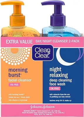 13. Clean & Clear 2-Pack Day and Night Face Cleanser Citrus Morning Burst Facial Cleanser with Vitamin C and Cucumber, Relaxing Night Facial Cleanser with Sea Minerals, Oil Free & Hypoallergenic Face Wash