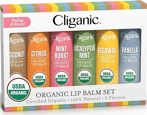 2. Cliganic USDA Organic Lip Balm Set - 6 Flavors - 100% Natural Moisturizer for Cracked & Dry Lips