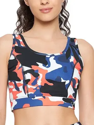 Buy Medium Impact Padded Non-Wired Camouflage Print Sports Bra in