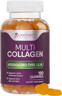 4. Collagen Gummies with Biotin - Hydrolyzed Collagen Peptides Supplement Types I and III - Support for Hair, Skin, Nails, and Joints - Gluten Free and Non-Gmo - Orange Gummy Vitamins - 120 Capsules