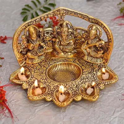 6. Collectible India Laxmi Ganesh Saraswati Idol Diya Oil Lamp Deepak - Metal Lakshmi Ganesha Showpiece Statue - Traditional Diya for Diwali Puja - Diwali Home Decoration Items Gifts (1) (1)