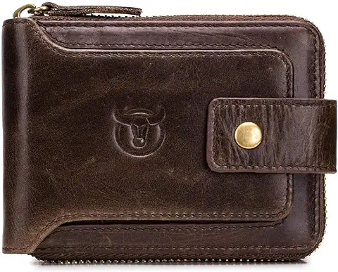 5. Contacts Men's Genuine Leather Wallet | RFID Blocking Wallet for Men | Zip Around Wallet Bifold | 12 Card Slots, 1 ID Window (Brown)