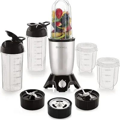 2. Cookwell Bullet Mixer Grinder 600 Watts (5 Jars, 3 Blades, Silver)