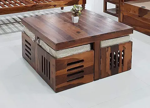 2. CUSTOM DECOR Wooden Coffee Table