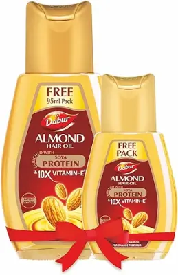 14. DABUR Almond Hair Oil - 95Ml + Dabur Almond Hair Oil - 45Ml|Provides Damage Protection|Non Sticky Formula|For Soft&Shiny Hair|With Almonds,Keratin Protein,Soya Protein&10X Vitamin E,Brown