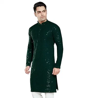 10. DIVISIVE Men's Sequince Embroidered Cotton Blend Only Kurta