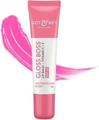 Dot & Key Watermelon Lip Balm for Glowing Pink Lips | Lip Balm with SPF 30 for Sun Protection + Vitamin C + E | Intense Moisturizer for Dry, Chapped Lips | Fades Lip Pigmentation | 12gm