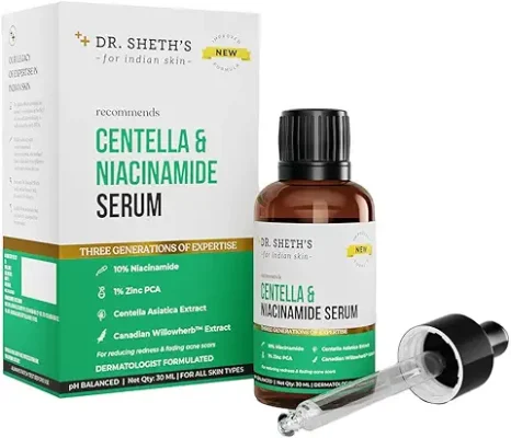 13. Dr. Sheth's Centella&10% Niacinamide Face Serum For Acne Scars,Acne Marks,Redness&Skin Irritation|Lightweight&Quick-Absorbing|Fades Discoloration&Improves Skin Texture|All Skin Types|30Ml
