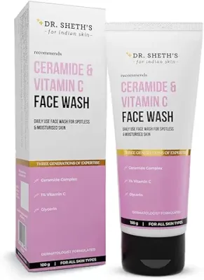 10. Dr. Sheth's Ceramide & Vitamin C Brightening Face Wash | Gently Cleanses, Hydrates & Reduces Dark Spots | For Normal, Oily & Combination Skin | Men & Women | 100 mL