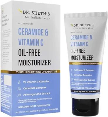 6. Dr. Sheth's Ceramide & Vitamin C Oil - Free Moisturizer| Lightweight Moisturizer to Hydrate & Brighten Skin | With Vitamin C, Ceramide & Ashwagandha | For Women & Men | 50g
