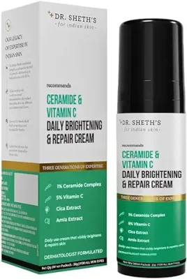 10. Dr. Sheth'S Ceramide Daily Brightening & Repair Cream With 1% Ceramide Complex, 5% Vitamin C, Cica & Amla | Daily Use Face Cream | Brightens & Repairs Skin | 30 G