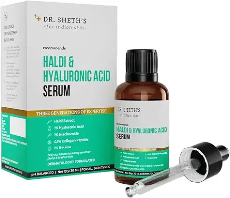 14. Dr. Sheth's Haldi & 2% Hyaluronic Acid Face Serum | With 1% Niacinamide 0.1% Collagen Peptide | For Intense Hydration, Plump & Bouncy Skin | For Normal, Dry & Oily Skin | Women & Men | 30 mL