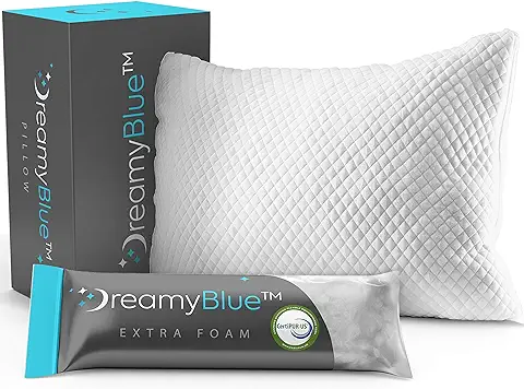 15. DreamyBlue Premium Pillow for Sleeping - Shredded Memory Foam Fill [Adjustable Loft] Washable Cover from Bamboo Derived Rayon - for Side, Back, Stomach Sleepers - CertiPUR-US Certified (Queen)