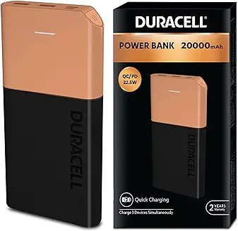 13. Duracell 20000 MAH Slimmest Power Bank with 1 Type C PD and 2 USB A Port, 22.5W Fast Charging Portable Charger to Charges 3 Devices Simultaneously for iPhones, Android Phones, Smart Watches & More