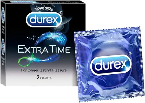 4. Durex Extra Time Condoms for Men - 3 Count | Performa Lubricant for Long Lasting Climax Delay | Suitable for use with lubes & toys