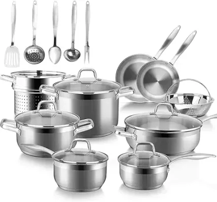 Mueller Pots and Pans Set 17-Piece, Ultra-Clad Pro Stainless Steel Cookware  Set, Ergonomic and EverCool Stainless Steel Handle