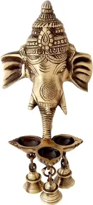 14. eCraftIndia Ganesh Deepak with Bell Brass Wall Hanging